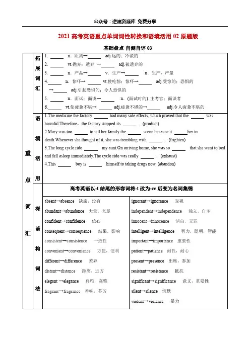 2021高考英语重点单词词性转换和语境活用02(原题版)