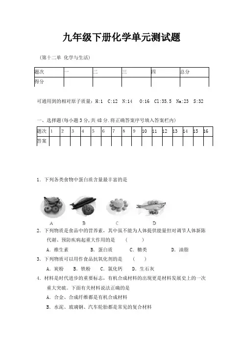人教版化学九年级下册第12单元测试题及答案1