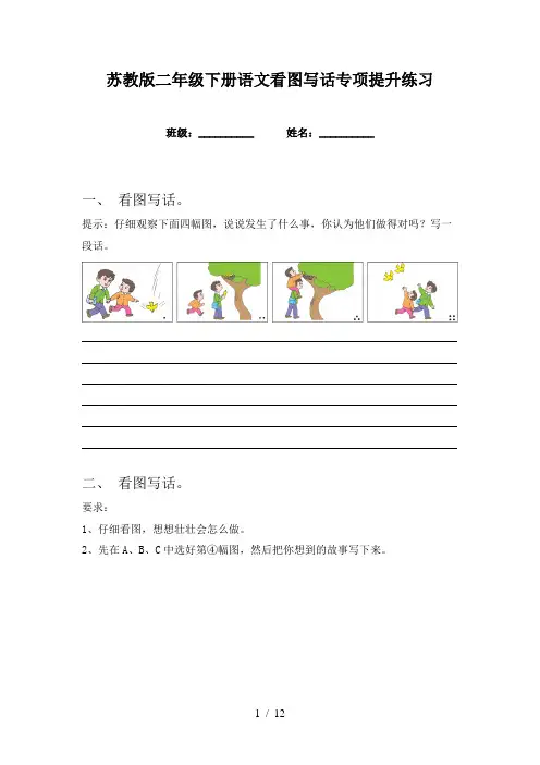 苏教版二年级下册语文看图写话专项提升练习