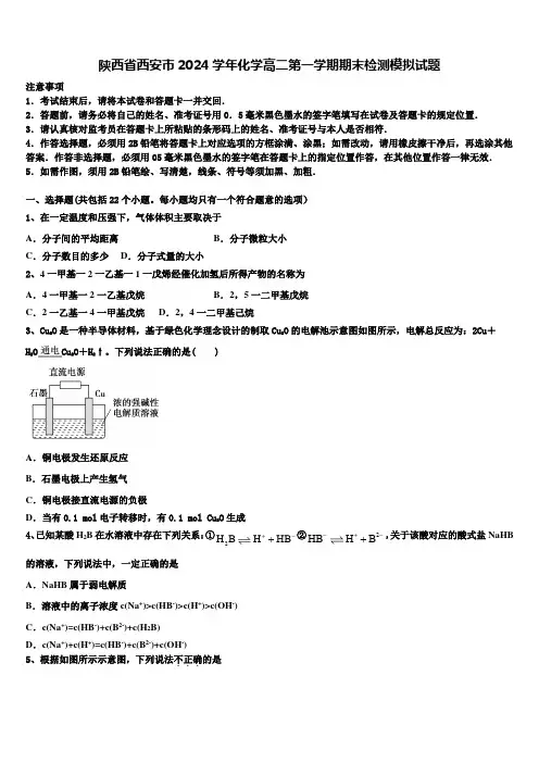 陕西省西安市2024学年化学高二第一学期期末检测模拟试题含解析