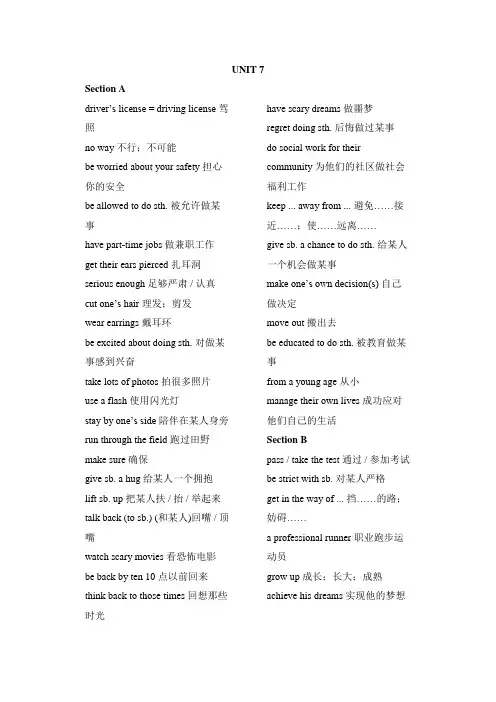 人教版中考一轮复习九年级unit7知识汇总与练习