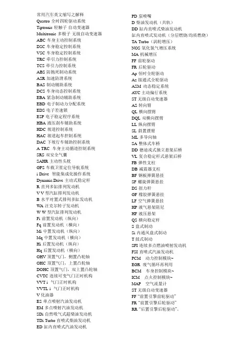 汽车系统缩写