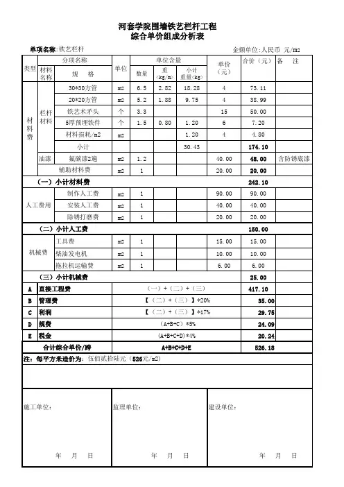 栏杆报价单