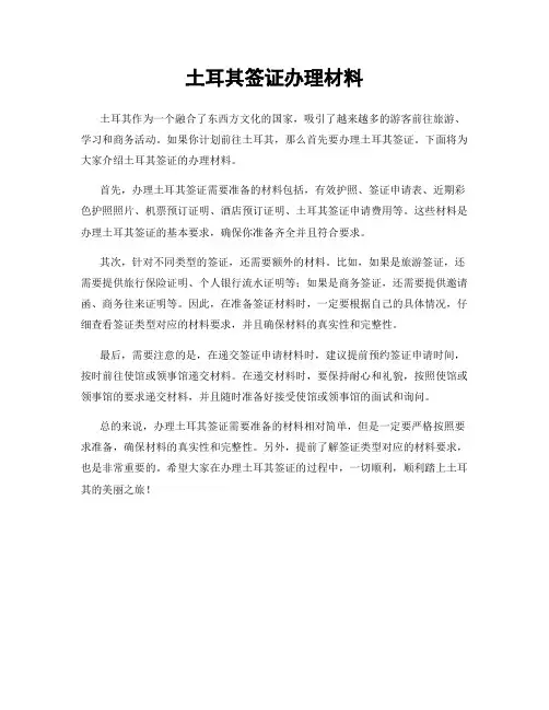 土耳其签证办理材料