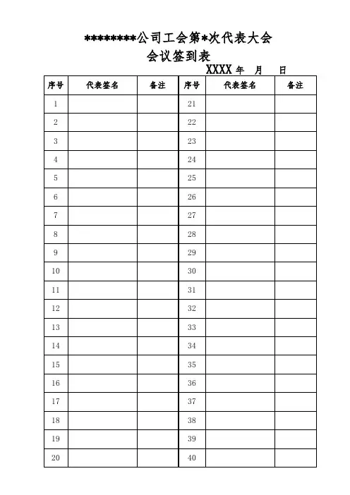 企业工会会议签到表模板