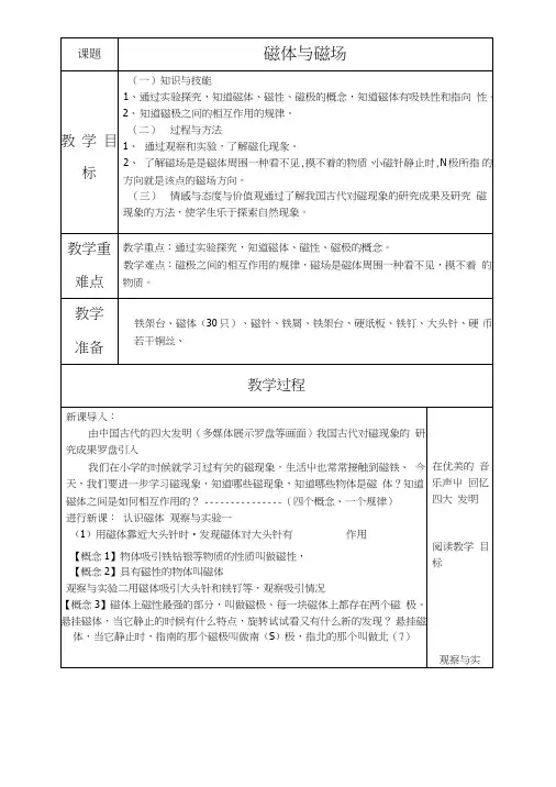 《一、磁体与磁场》教案2.doc