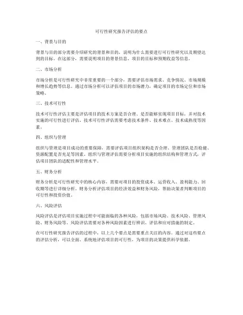 可行性研究报告评估的要点