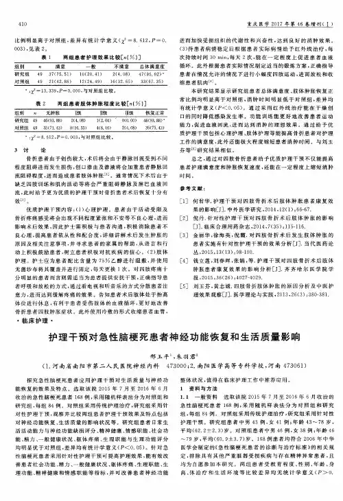 护理干预对急性脑梗死患者神经功能恢复和生活质量影响