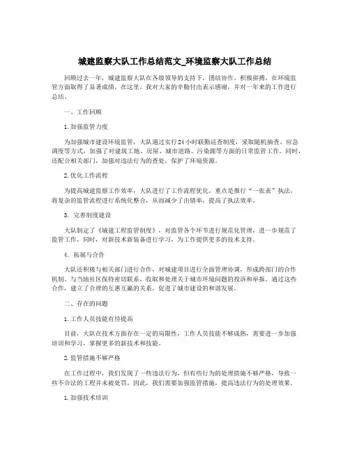 城建监察大队工作总结范文_环境监察大队工作总结