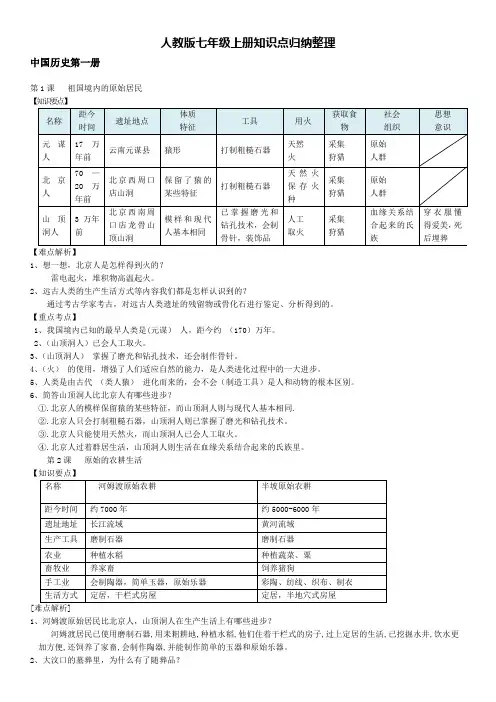 人教版七年级历史上册复习大全