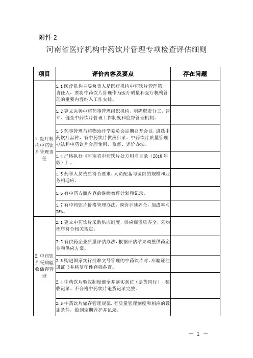 中药饮片专项检查评估细则