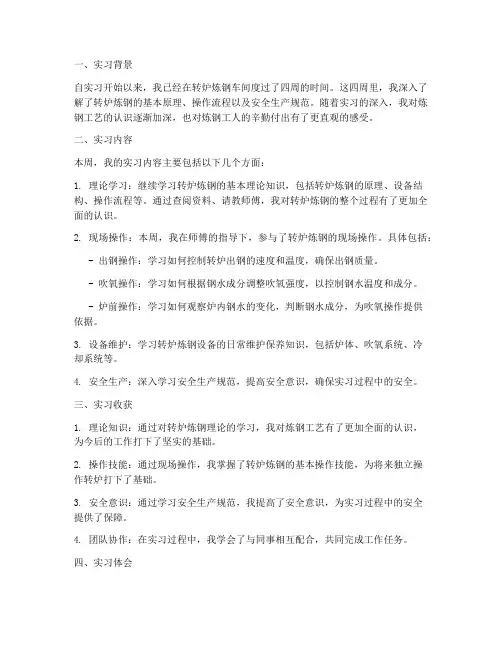 转炉炼钢第五周实习报告
