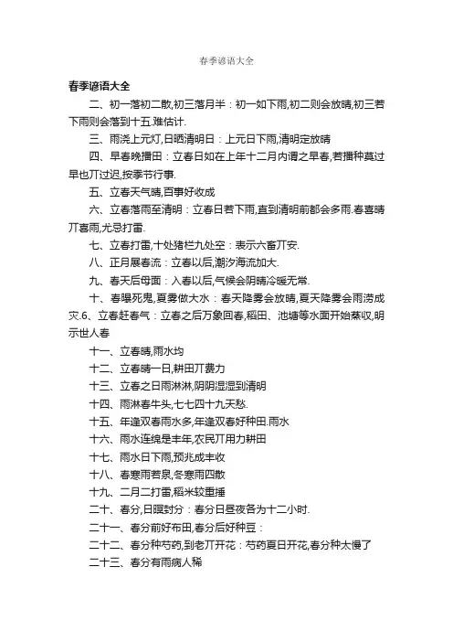 春季谚语大全