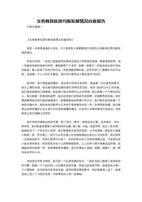 义务教育优质均衡发展情况自查报告