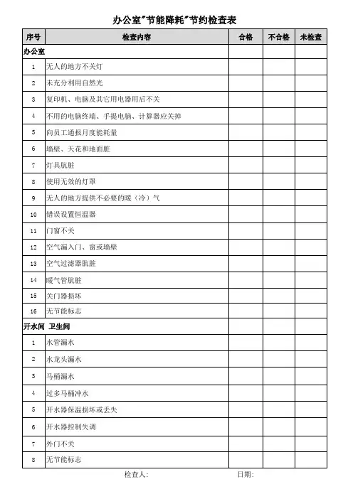 办公室节能降耗节约检查表