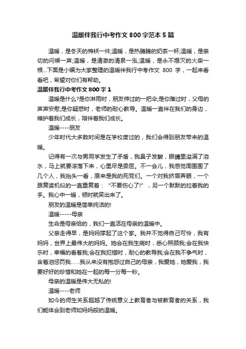 温暖伴我行中考作文800字范本5篇