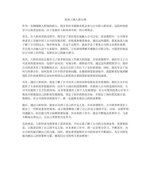 培训上刚入职心得
