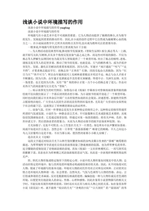 浅谈小说中环境描写的作用