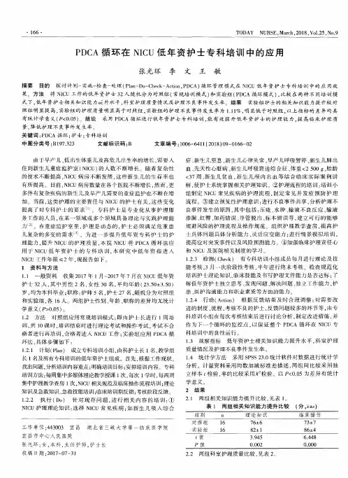 PDCA循环在NICU低年资护士专科培训中的应用
