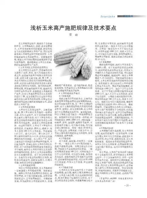 浅析玉米高产施肥规律及技术要点