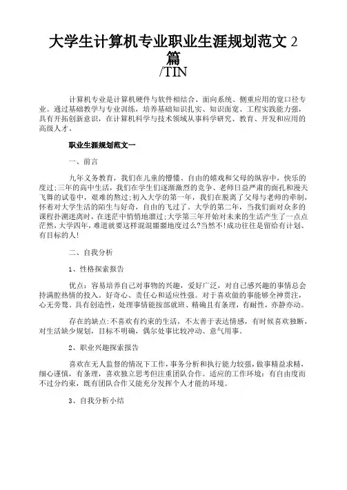 大学生计算机专业职业生涯规划范文2篇