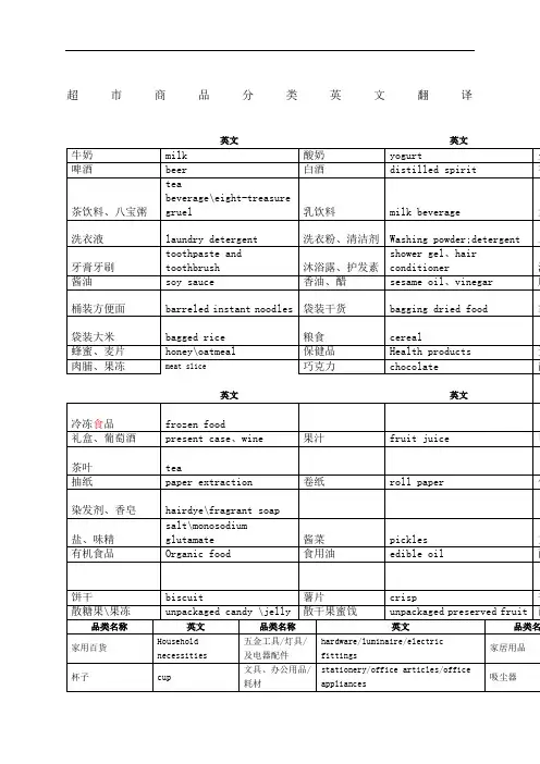 超市商品分类英文翻译