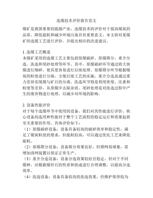 选煤技术评价报告范文