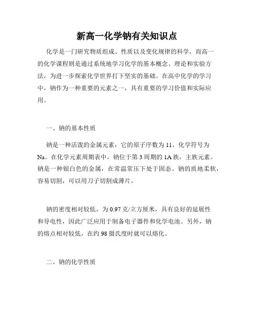 新高一化学钠有关知识点
