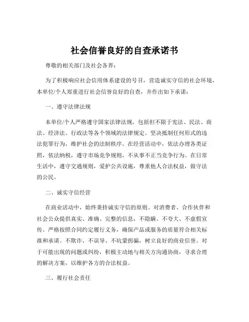 社会信誉良好的自查承诺书