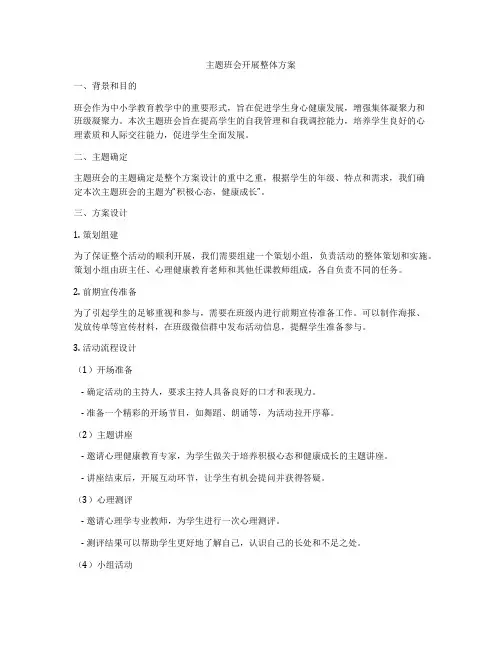 主题班会开展整体方案
