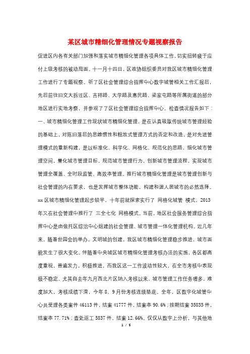 某区城市精细化管理情况专题视察报告