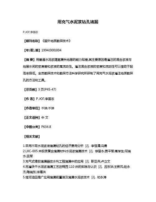 用充气水泥浆钻孔堵漏
