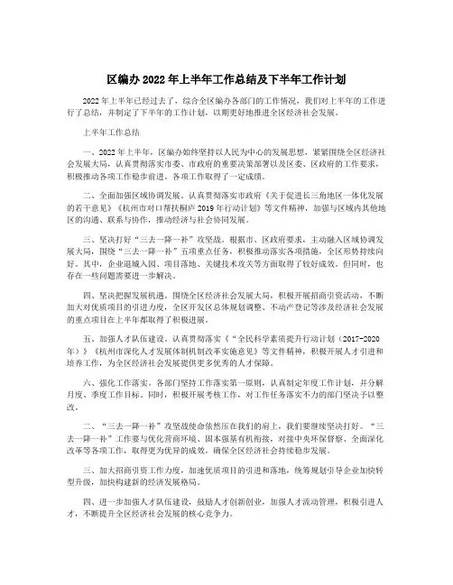 区编办2022年上半年工作总结及下半年工作计划