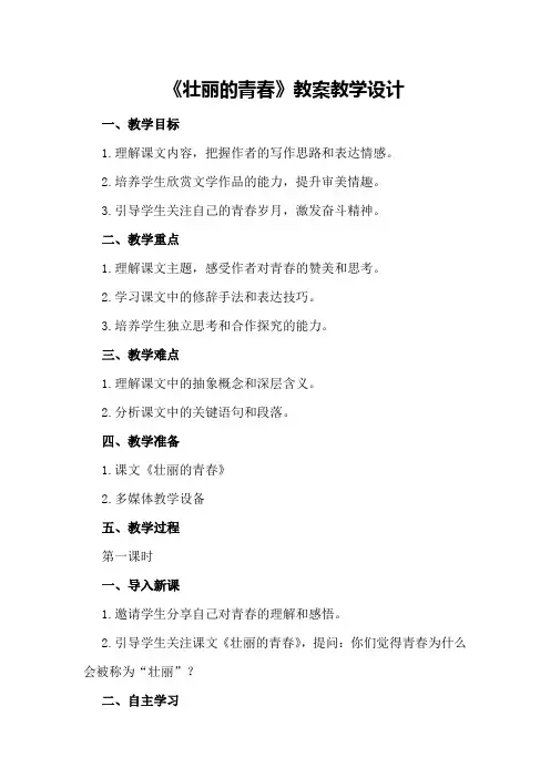 《壮丽的青春》教案教学设计