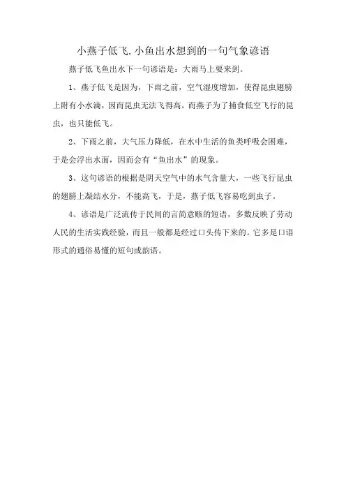 小燕子低飞.小鱼出水想到的一句气象谚语