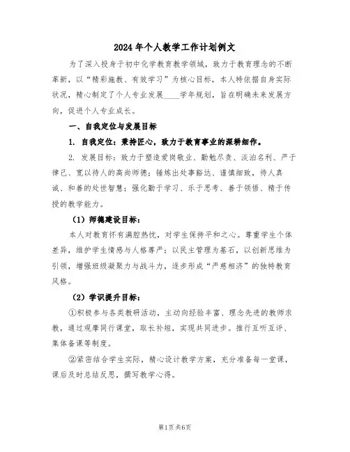 2024年个人教学工作计划例文（三篇）