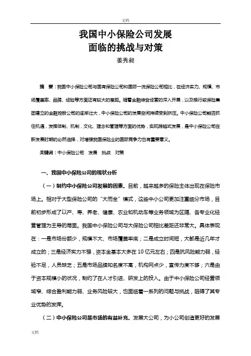 我国中小保险公司发展面临的挑战与对策