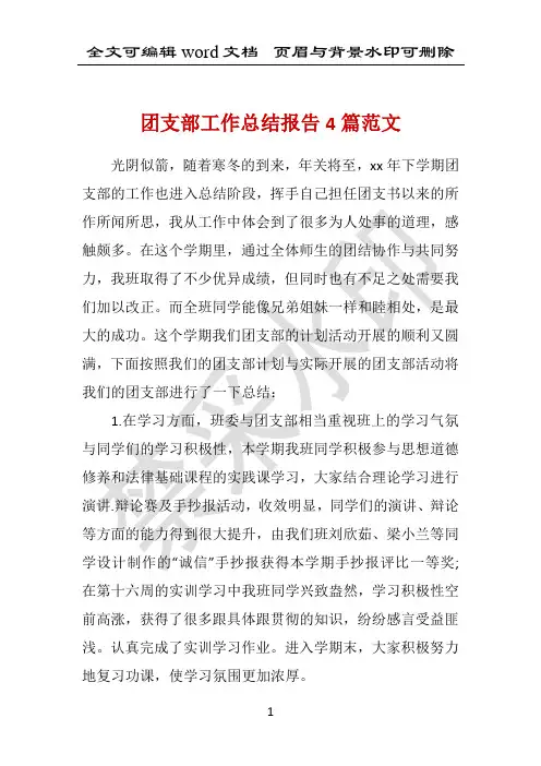 团支部工作总结报告4篇范文 
