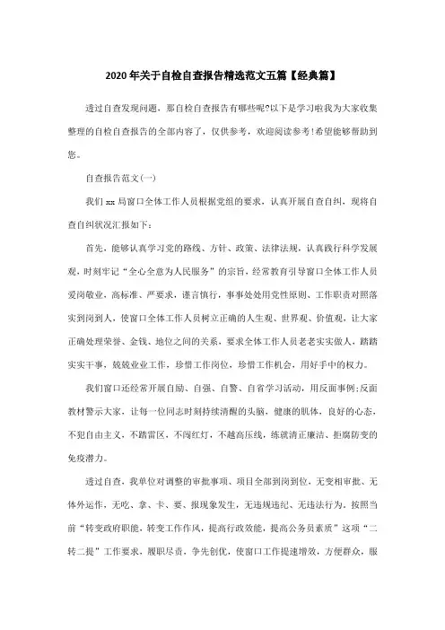 2020年关于自检自查报告精选范文五篇【经典篇】