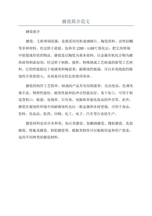 搪瓷简介范文