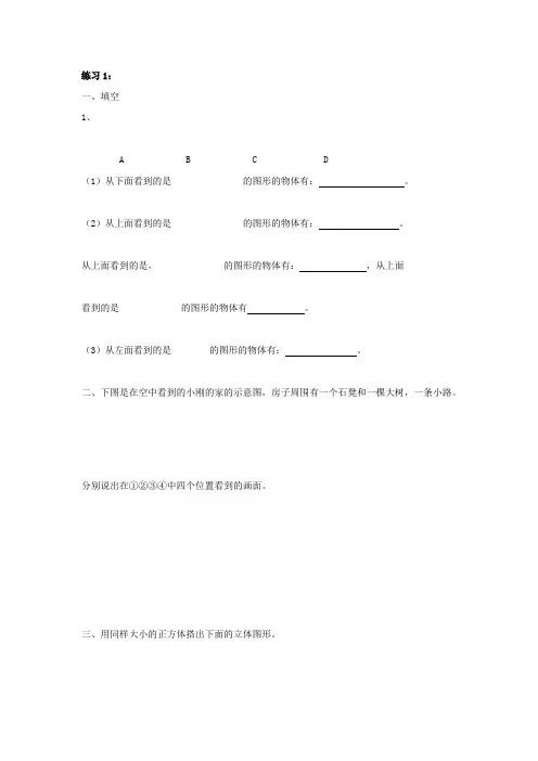北师大版四年级数学下册第四单元观察物体练习