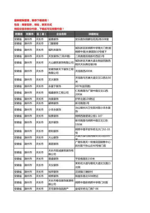 新版安徽省滁州市天长市装修公司企业公司商家户名录单联系方式地址大全92家