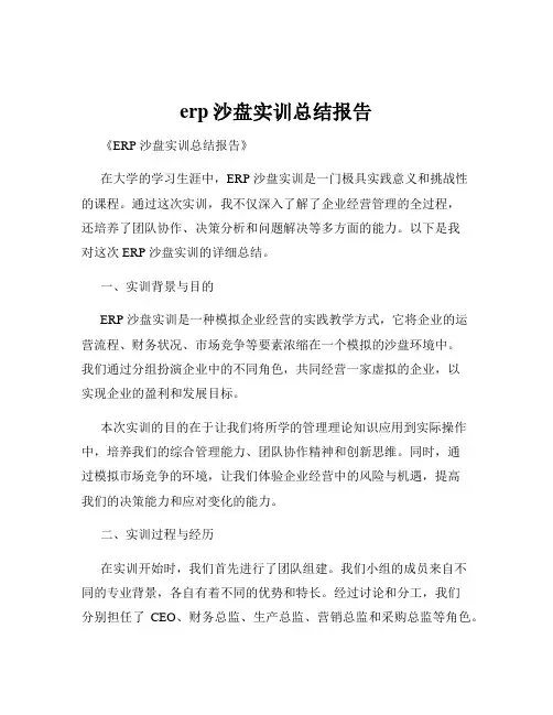 erp沙盘实训总结报告