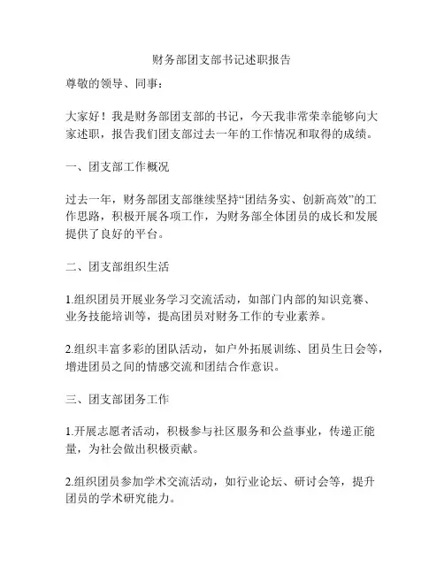 财务部团支部书记述职报告
