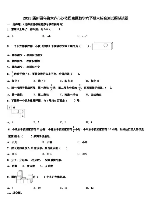 2023届新疆乌鲁木齐市沙依巴克区数学六下期末综合测试模拟试题含解析