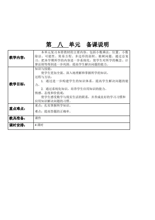 第  八  单元  备课说明(胡蓉)