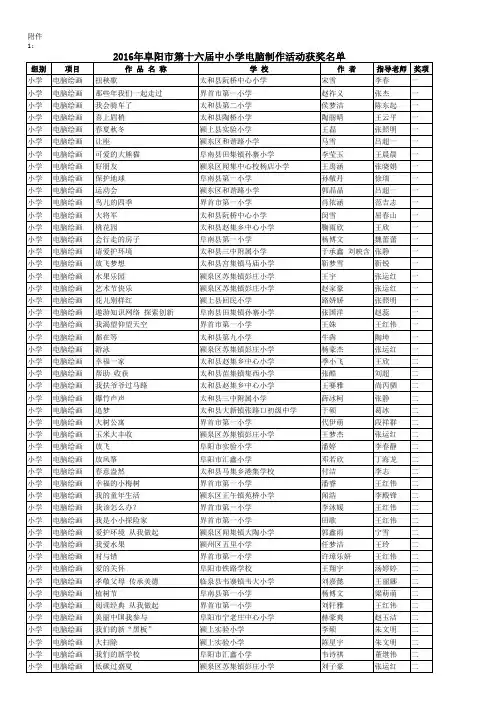 2016年阜阳市第十六届中小学电脑制作活动获奖名单