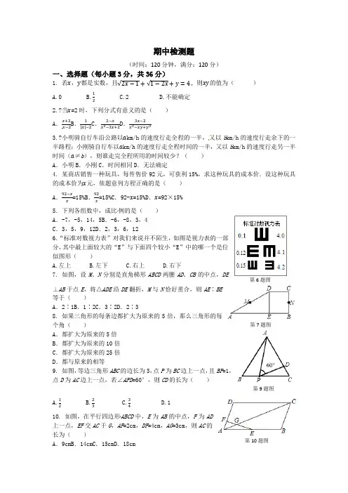 鲁教版八年级数学上学期期中试卷及答案