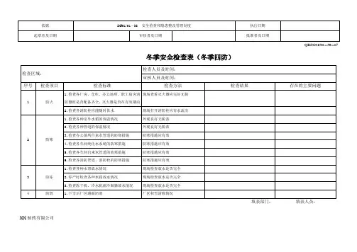 XX制药有限公司冬季安全检查表