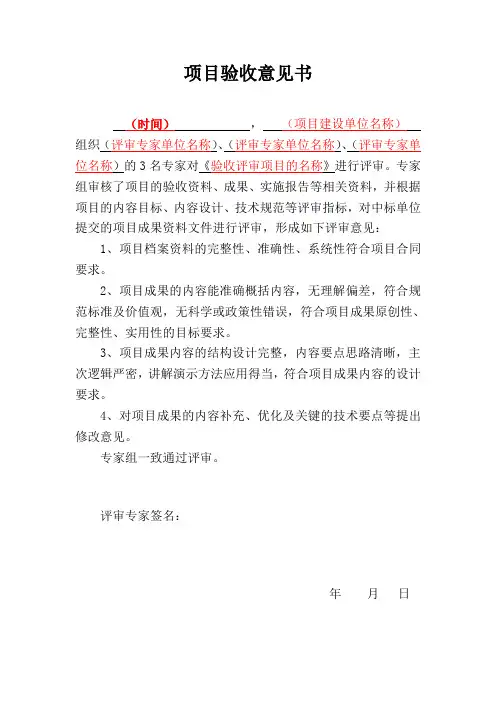 模板——项目验收意见书